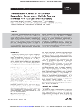 Transcriptome Analysis of Recurrently Deregulated Genes Across Multiple