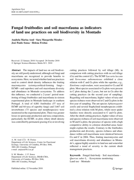 Fungal Fruitbodies and Soil Macrofauna As Indicators of Land Use Practices on Soil Biodiversity in Montado