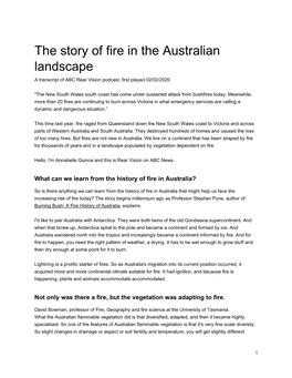 The Story of Fire in the Australian Landscape a Transcript of ABC Rear Vision Podcast, First Played 02/02/2020