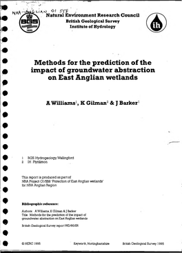 Methods for the Prediction of the Impact of Groundwater Abstraction on East Anglian Wetlands