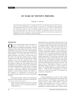 325 Years of Newtons Principia