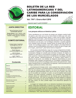 EDITORIAL Bernal Rodríguez Herrera Coordinador General Los Parques Eólicos En América Latina Grupo Asesor: Luis F