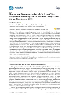 Liminal and Transmodern Female Voices at War: Resistant and Healing Female Bonds in Libby Cone’S War on the Margins (2008)