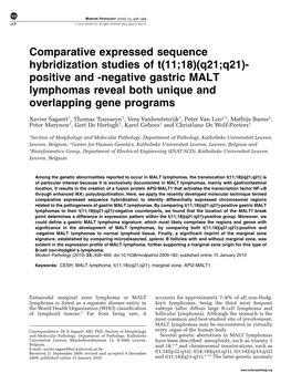 Negative Gastric MALT Lymphomas Reveal Both Unique and Overlapping Gene Programs