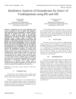 Qualitative Analysis of Groundwater for Zone1 of Visakhapatnam Using RS and GIS