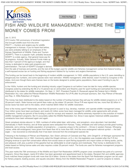 FISH and WILDLIFE MANAGEMENT: WHERE the MONEY COMES from / 1/5/12 / 2012 Weekly News / News Archive / News / KDWPT Info / KDWP