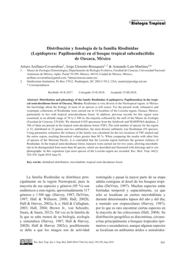 Distribución Y Fenología De La Familia Riodinidae (Lepidoptera: Papilionoidea) En El Bosque Tropical Subcaducifolio De Oaxaca, México