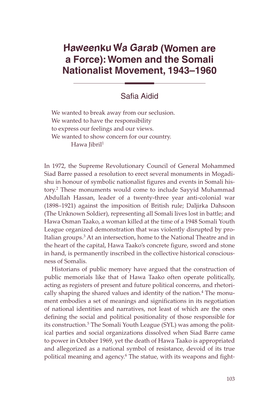 Women and the Somali Nationalist Movement, 1943-1960