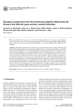 Decapod Crustaceans from the Cretaceous (Aptian–Albian) San Gil Group in the Villa De Leyva Section, Central Colombia