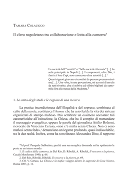 Il Clero Napoletano Tra Collaborazione E Lotta Alla Camorra*