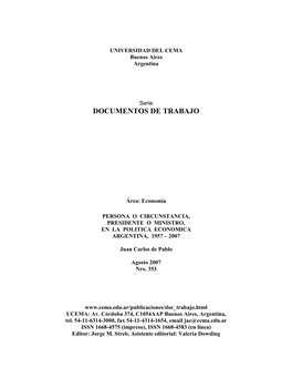 Persona O Circunstancia, Presidente O Ministro, En La Política Económica Argentina, 1957-2007