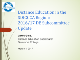 Distance Education in the SDICCCA Region: 2016/17 DE Subcommittee Update