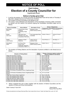 Candidates Remaining Validly Nominated for Election and the Names of All Persons Signing the Candidates Nomination Paper Are As Follows