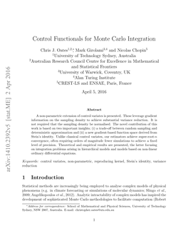 Control Functionals for Monte Carlo Integration Arxiv:1410.2392V5 [Stat