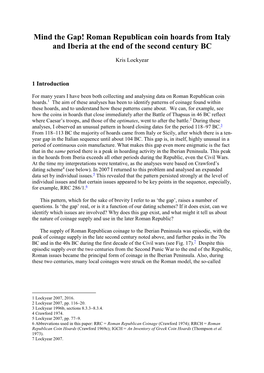 Mind the Gap! Roman Republican Coin Hoards from Italy and Iberia at the End of the Second Century BC