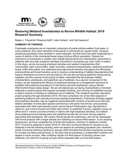 Restoring Wetland Invertebrates to Revive Wildlife Habitat: 2019 Research Summary