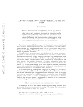 Arxiv:1710.06653V2 [Math.NT] 20 May 2021 Agl Oiae Ypolm Npyis Okmdlrfrshv Be Have Forms Modular Mock Physics, Importance