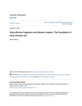 Greco-Roman Paganism and Women Leaders: the Foundation of Early Christian Art