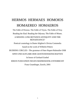 HERMOS HERMAES HOMOIOS HOMAEREO HOMAEROS the Fable of Perseus