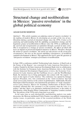 Structural Change and Neoliberalism in Mexico: 'Passive Revolution' in The