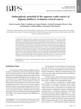 Antineoplastic Potential of the Aqueous Crude Extract of Eugenia Uniflora L