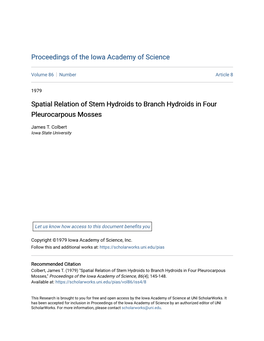 Spatial Relation of Stem Hydroids to Branch Hydroids in Four Pleurocarpous Mosses