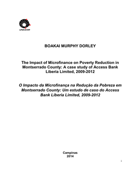 BOAKAI MURPHY DORLEY the Impact of Microfinance on Poverty Reduction in Montserrado County: a Case Study of Access Bank Liberia