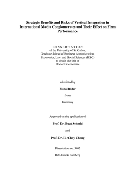 Strategic Benefits and Risks of Vertical Integration in International Media Conglomerates and Their Effect on Firm Performance