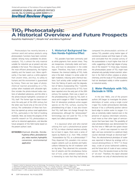 Tio2 Photocatalysis: a Historical Overview and Future Prospects Tio2 Photocatalysis: a Historical Overview and Future Prospects