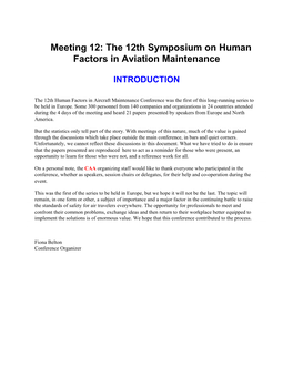 The 12Th Symposium on Human Factors in Aviation Maintenance