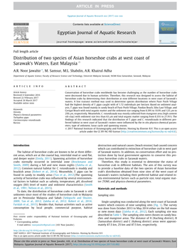 Distribution of Two Species of Asian Horseshoe Crabs at West Coast of Sarawak’S Waters, East Malaysia Q ⇑ A.R