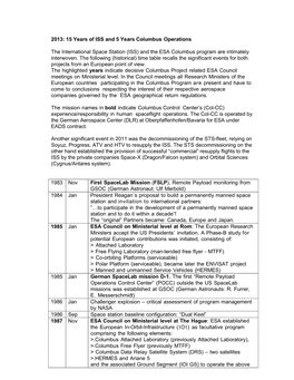 2013: 15 Years of ISS and 5 Years Columbus Operations The