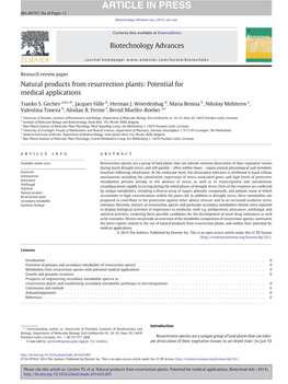 Natural Products from Resurrection Plants: Potential for Medical Applications