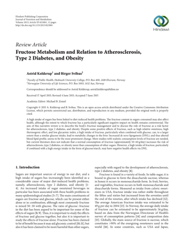 Review Article Fructose Metabolism and Relation to Atherosclerosis, Type 2 Diabetes, and Obesity