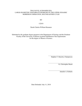Large-Diameter Vertebrate Burrows in the Upper Jurassic Morrison Formation, Southeastern Utah