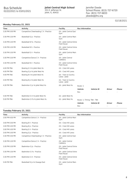 Joliet Central High School Jennifer Doede 02/22/2021 to 03/01/2021 201 E