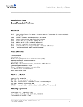 Curriculum Vitae Daniel Turp, Full Professor