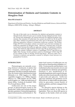 Determination of Daidzein and Genistein Contents in Mangifera Fruit