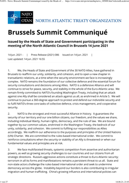 Brussels Summit Communiqué Issued by the Heads of