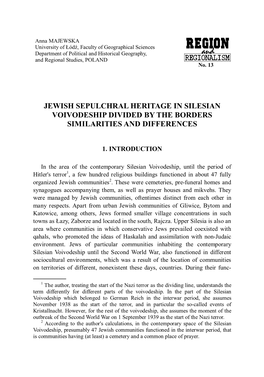 Jewish Sepulchral Heritage in Silesian Voivodeship Divided by the Borders Similarities and Differences