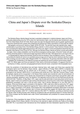 China and Japan's Dispute Over the Senkaku/Diaoyu Islands