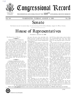 Congressional Record United States Th of America PROCEEDINGS and DEBATES of the 105 CONGRESS, SECOND SESSION