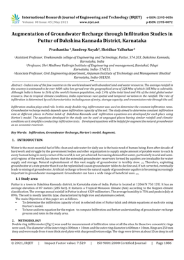 Augmentation of Groundwater Recharge Through Infiltration Studies in Puttur of Dakshina Kannada District, Karnataka