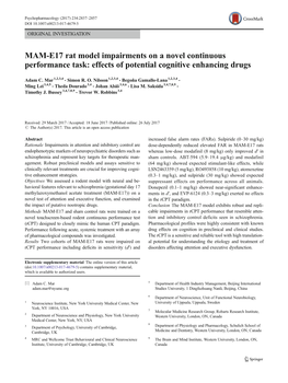 MAM-E17 Rat Model Impairments on a Novel Continuous Performance Task: Effects of Potential Cognitive Enhancing Drugs