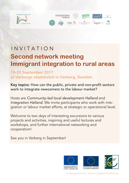 Second Network Meeting Immigrant Integration to Rural Areas 19-20 September 2017 at Varbergs Stadshotell in Varberg, Sweden