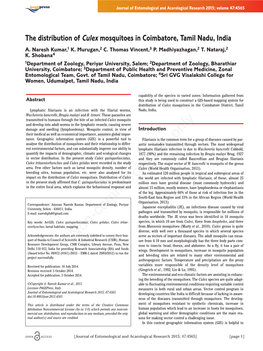 The Distribution of Culex Mosquitoes in Coimbatore, Tamil Nadu, India A