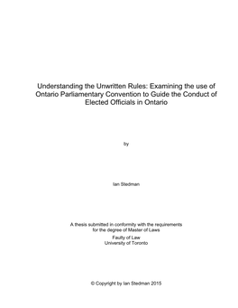 Examining the Use of Ontario Parliamentary Convention to Guide the Conduct of Elected Officials in Ontario