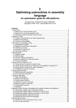 Optimizing Subroutines in Assembly Language an Optimization Guide for X86 Platforms