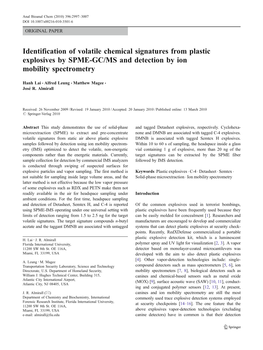 Identification of Volatile Chemical Signatures from Plastic Explosives by SPME-GC/MS and Detection by Ion Mobility Spectrometry