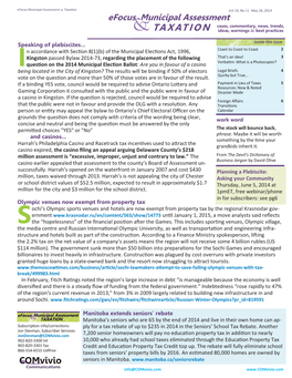 Taxation Vol 19, No 11 May 26, 2014 Efocus Municipal Assessment Cases, Commentary, News, Trends, & TAXATION Ideas, Warnings & Best Practices